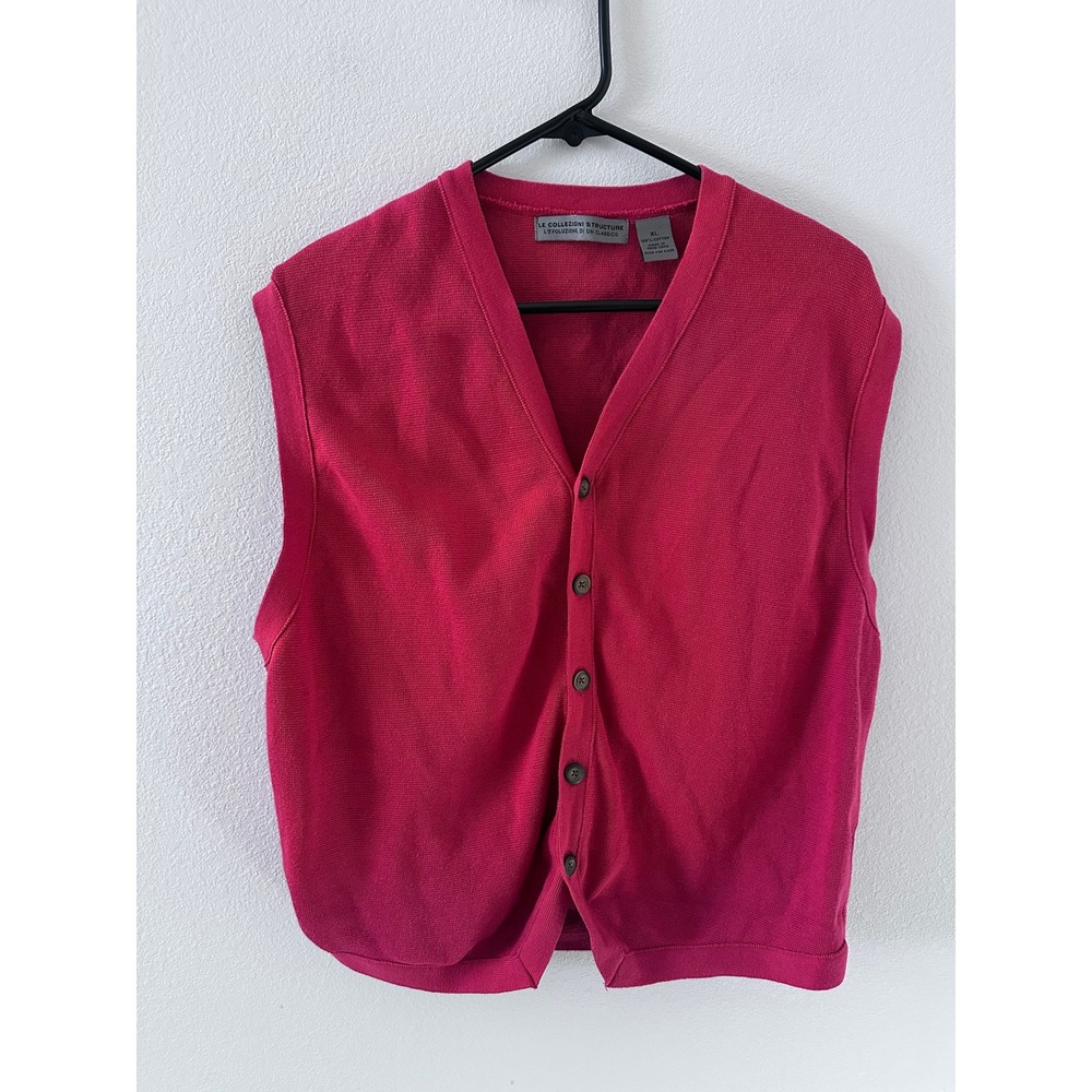 Structure Cardigan Vest XL Red Excellent Vintage 90s 100% Cotton V-Neck Grandpa